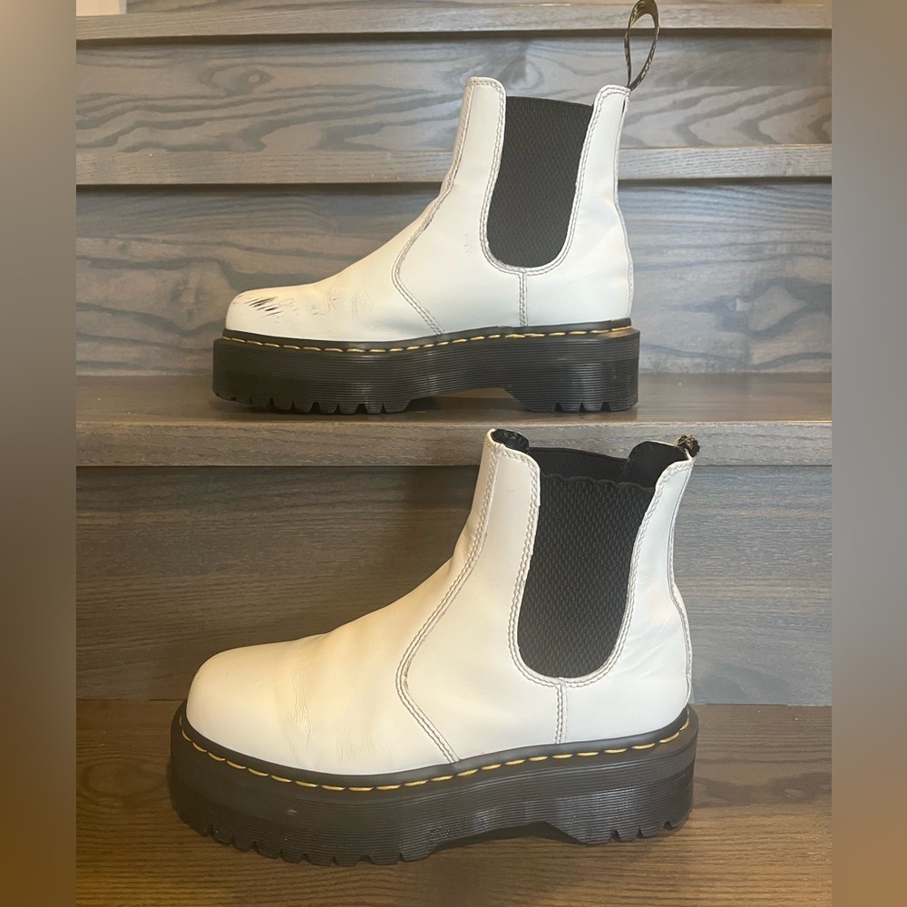 Dr. Martens White Leather Platform Chelsea Boot - Picture 2 of 14